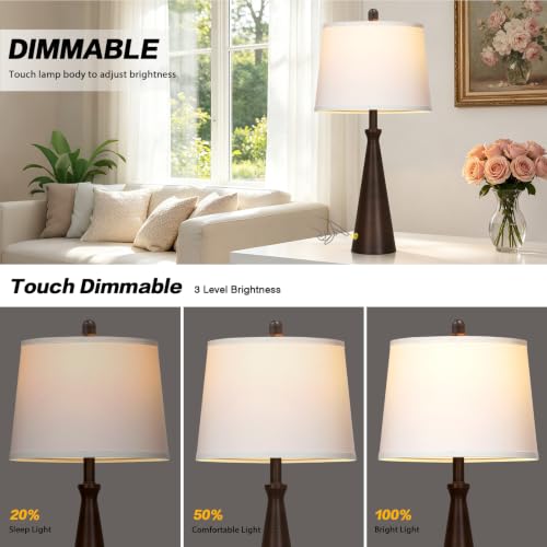 28" Modern Metal Table Lamp Set of 2 for Living Room Bedroom (D Brown)
