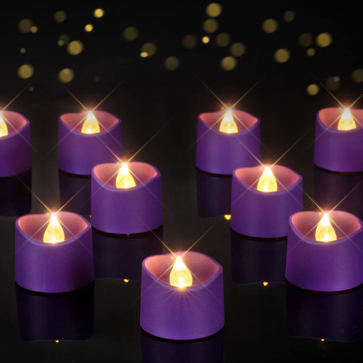 Purple Flameless Battery Tea Light Candles - 12 Pack
