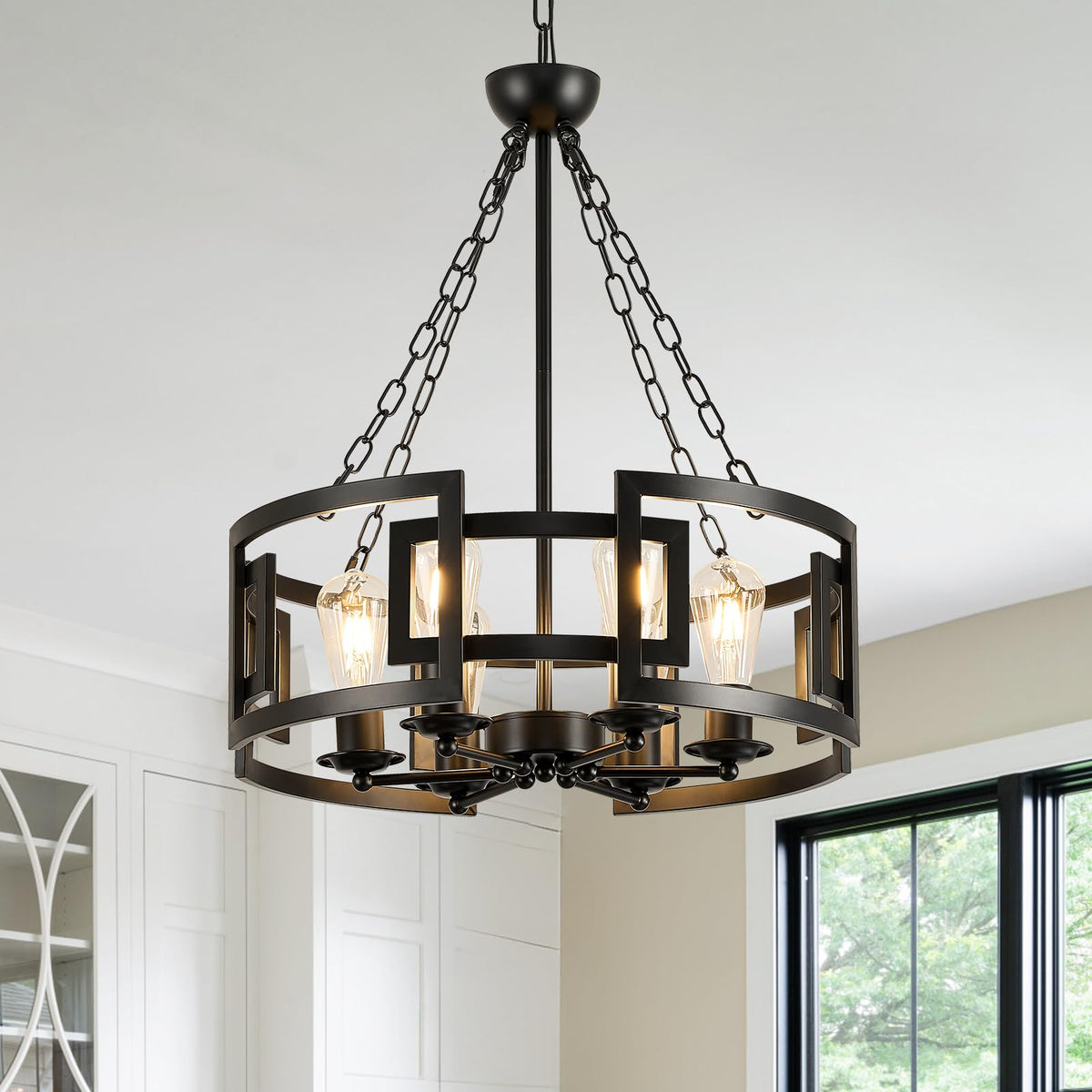 20.5" 6 Light Industrial Drum Chandelier with Black Metal (Drum Black / 20 inches)