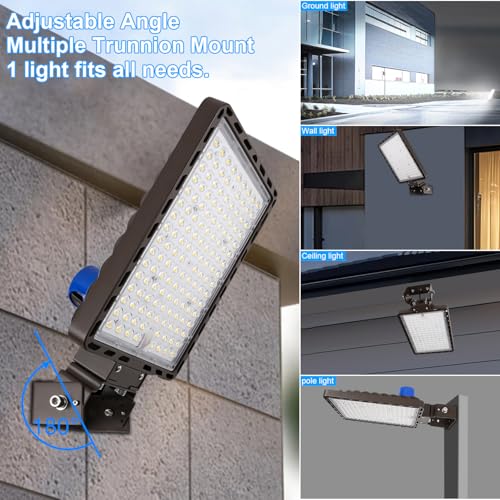 LED Parking Lot Light 350W Flood Light Outdoor 525000lm Dusk to Dawn 5000K Adjustable Trunion Mount Yard Area Lighting Commercial Wall Mount LED Shoebox Lighting for Shop Garage Barn Warehouse (350W-1 Pack-Trunion Mount)