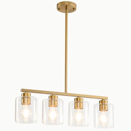 4 LightBrushed Gold Kitchen Island Lighting (Gold & Clear Glass / 4 Light)