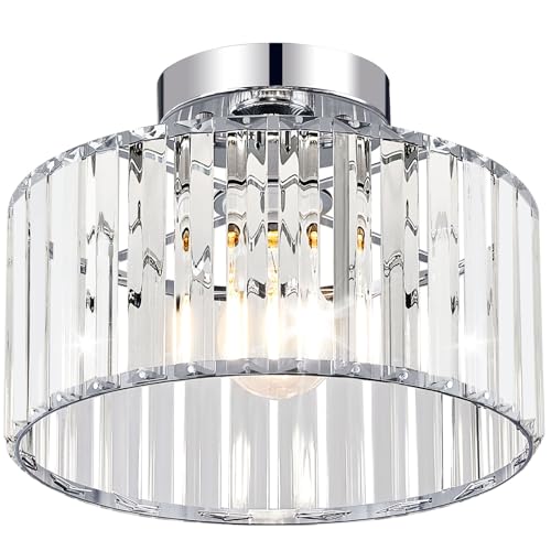 Modern Gold Semi Flush Mount Ceiling Light Crystal Hallway Light Fixture Metal Close to Ceiling Lamp for Kitchen Living Room Bathroom Entryway Bedroom
