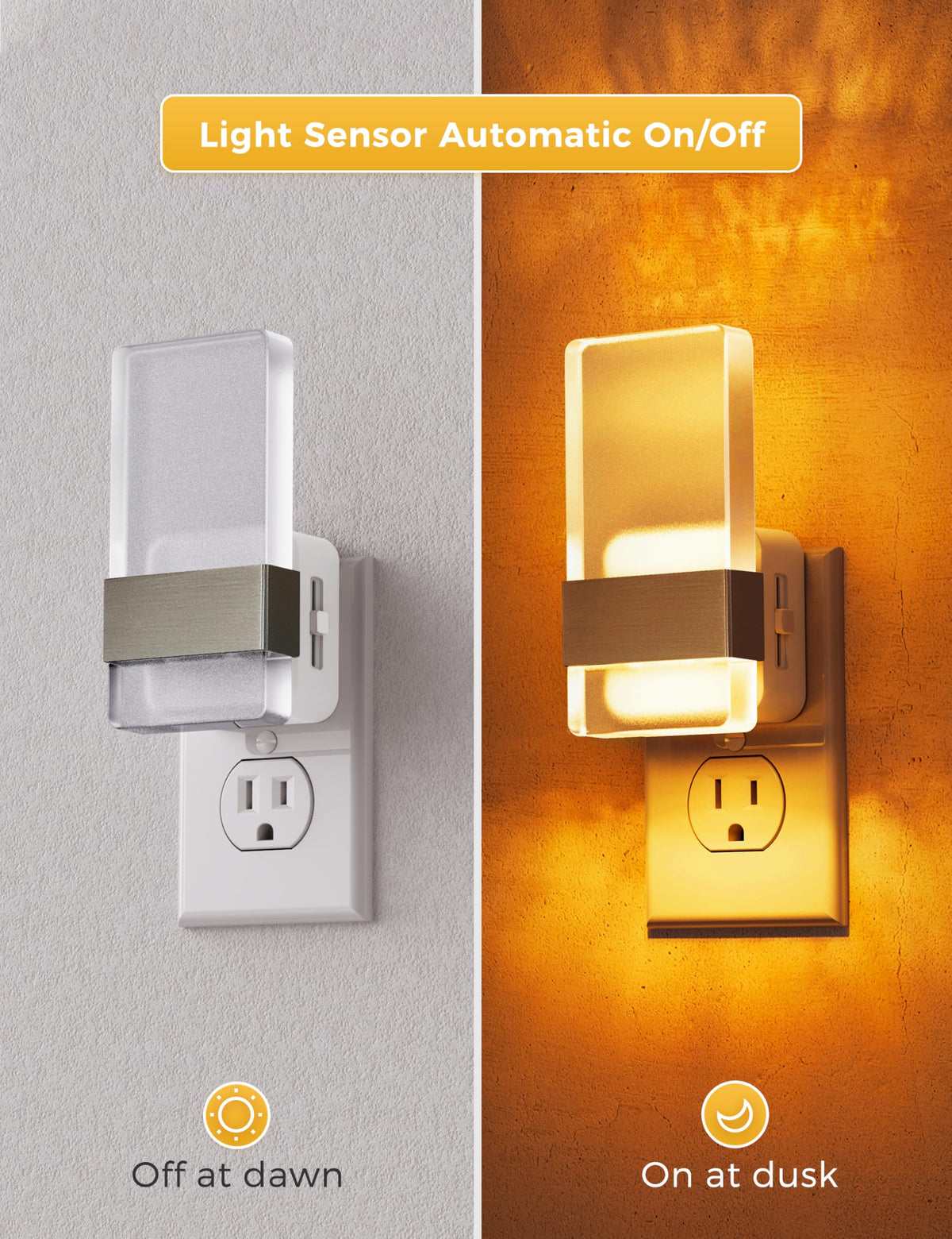 Night Light Amber Night Lights Plug Into Wall (Silver)