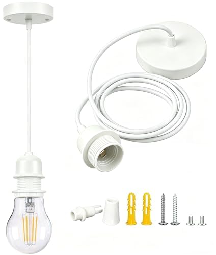 UL Listed] White Pendant Light Kit Industrial (White Light Kit / 5FT)