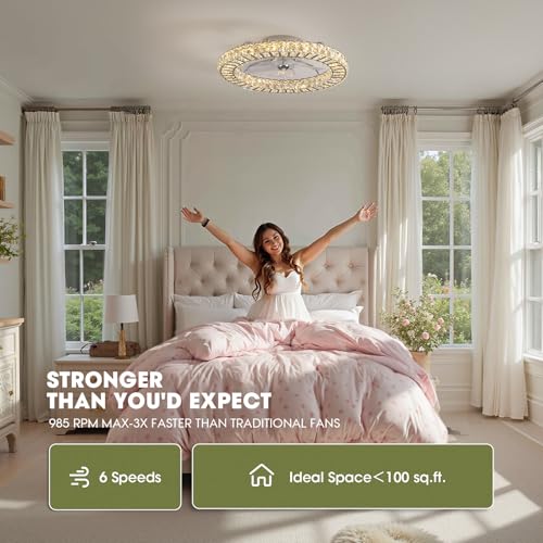 22" Modern Crystal Chandelier Ceiling Fan With Light (Silver - 22 Inch)