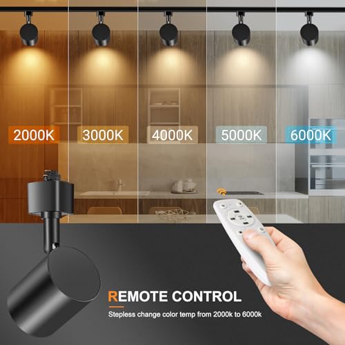 6 Lights Remote Control LED Track Lighting Kit Dimmable (Black)