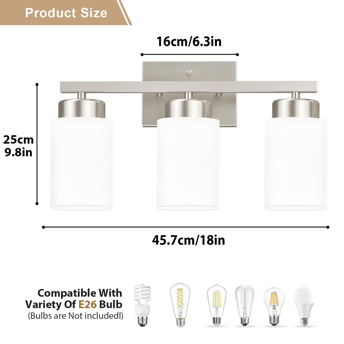 Bathroom Light Fixtures (Brushed Nickel, Milky White / 3-Light)