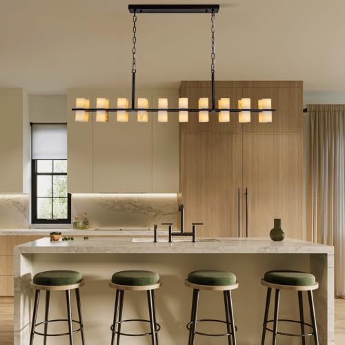 Alabaster Round Chandelier (6-Rectangular-Black-54in)