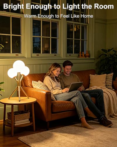 Tripod Globe Table Lamp for Bedroom Dimmable G9 Bulbs Included (07-Gold-Globe-Tripod Sputnik)