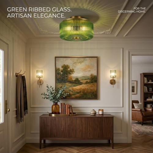 3 Light Gold Flush Mount Ceiling Light (Gold/Green-Full)