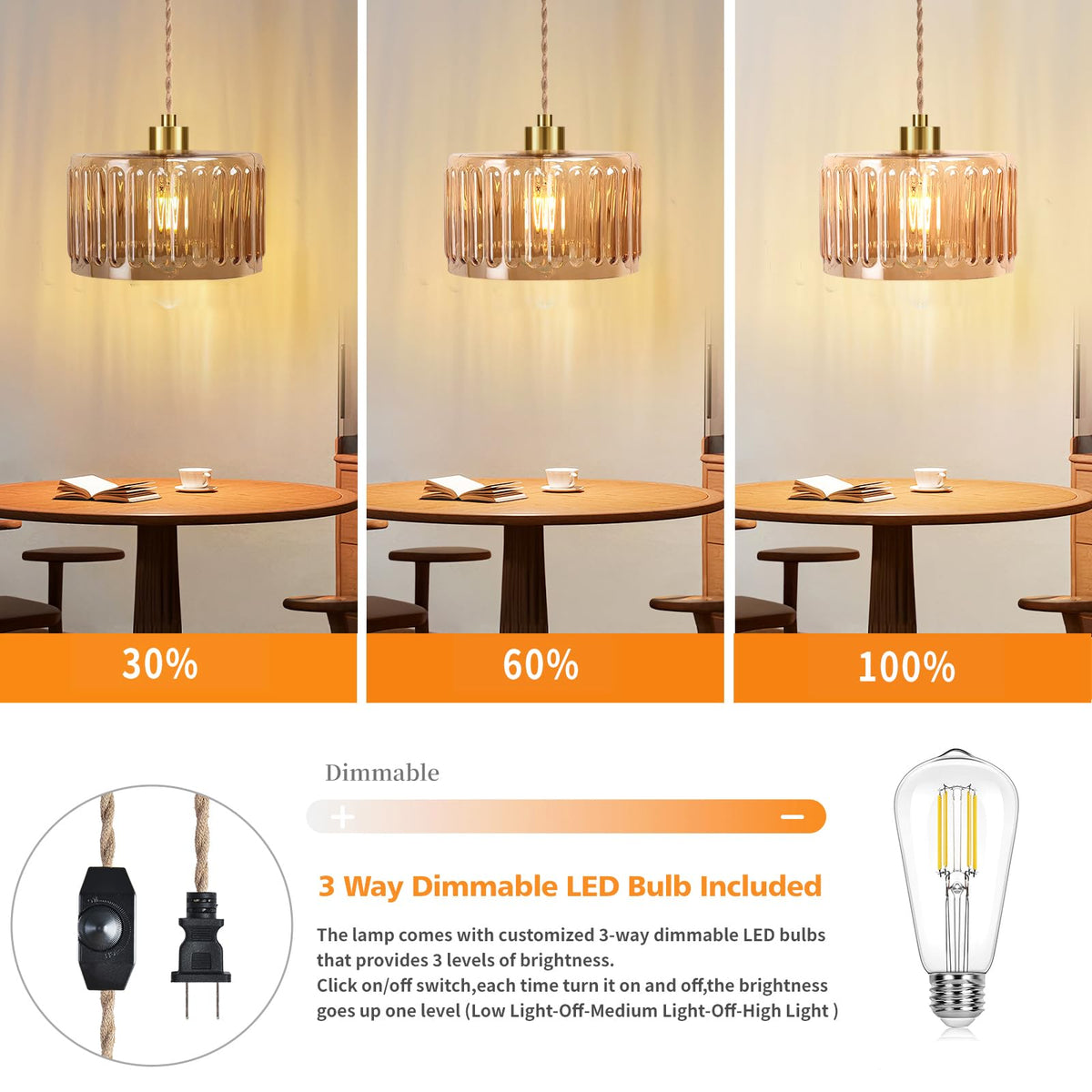 Plug in Pendant Light Hanging Lights with in Cord Mid Century Modern Gold Hanging Lamp Flower Glass Amber Vintage Dimmable Chandelier Ceiling Fixture for Living Room (Pendant Light-14)