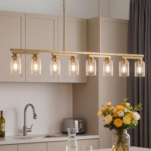 8 Light Brushed Gold Linear Chandelier (Gold+Clear Glass / 8 Light)