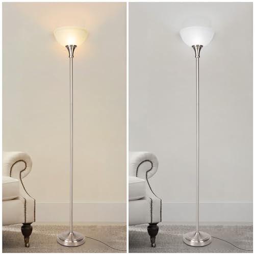 Floor Lamp Frosted White Glass Bowl Shade (Bowl Shade Lamp-Brushed Nickel)