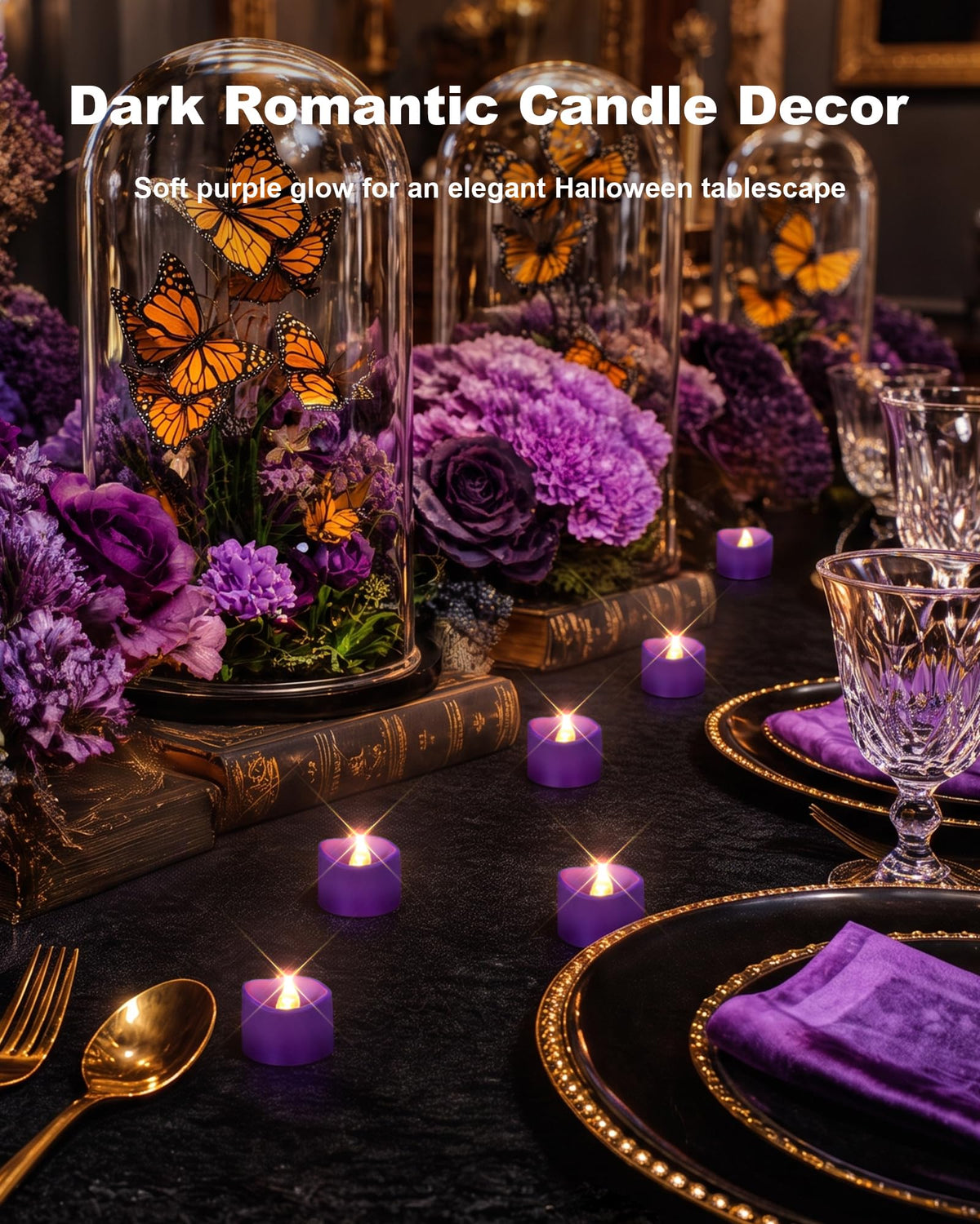 Purple Flameless Battery Tea Light Candles - 12 Pack