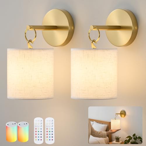 Detachable Wall Sconces Battery Operated With Hanging Hook (Gold / 2 Pack)