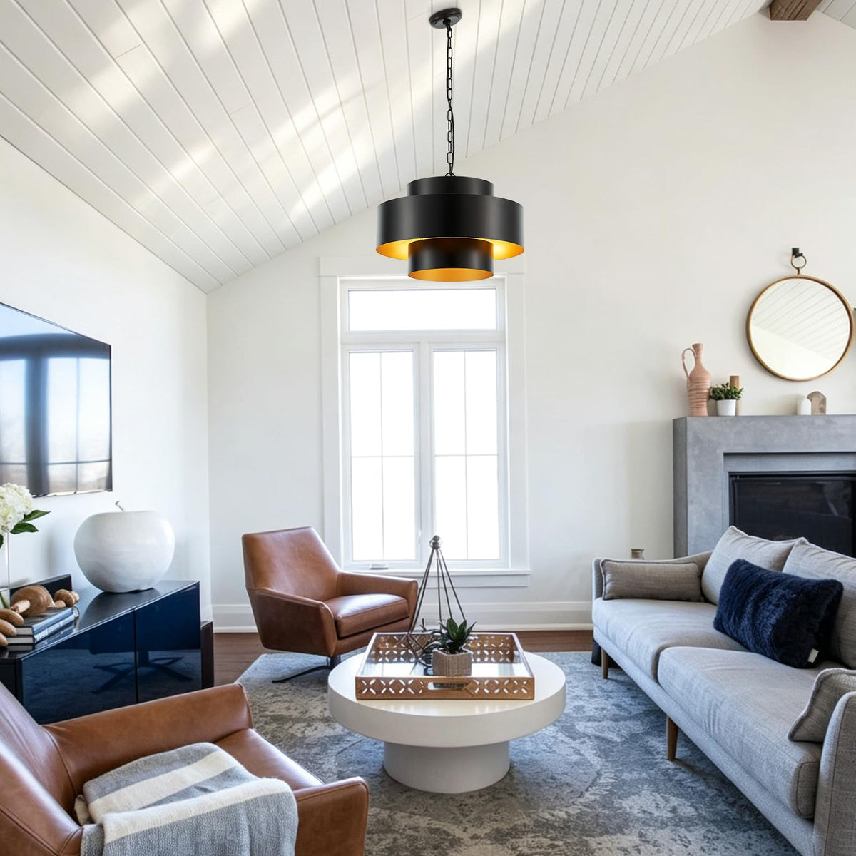 20” Matte Black Modern Chandelier 3 Round Classic Gold Metal Contemporary Industrial Pendant Light for Dining Living Room Kitchen Island (Black 2)