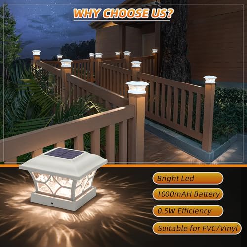 Solar Post Cap Lights 16 Pack with 1000mAh Battery (White / 16 Pack)