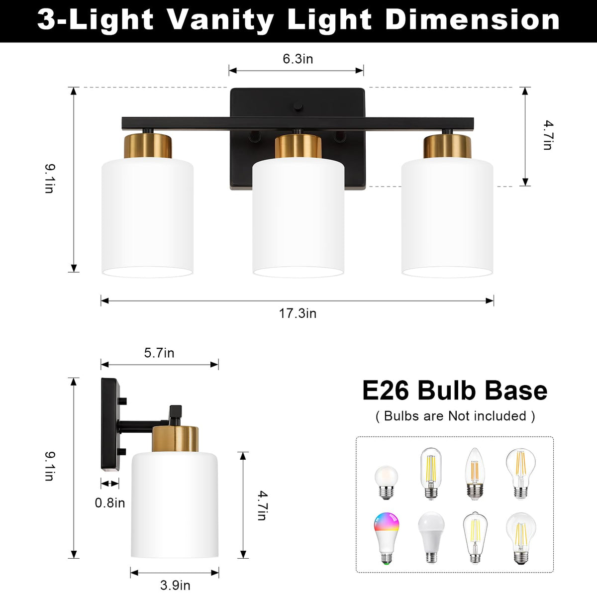 Black and Gold Bathroom Light Fixtures Vanity Lights Over Mirror (Black and Gold / 17.30 inch)