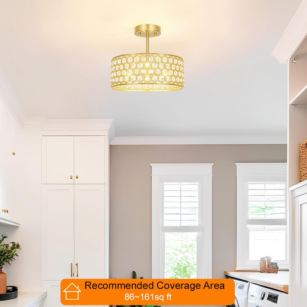 Gold Crystal Ceiling Light Fixture (12in - 3 light - B / Gold)