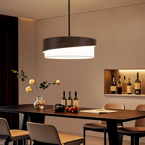 Modern Drum Chandeliers for Dining Room Light Fixture with White Fabric Shade Large Pendant Lighting for Kitchen Island Living Room Bedroom Foyer Over Table
