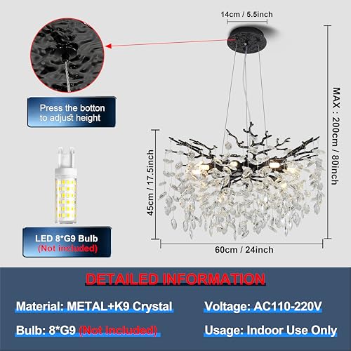 Modern Crystal Tree Branches Chandelier (Black / Round 23.5")