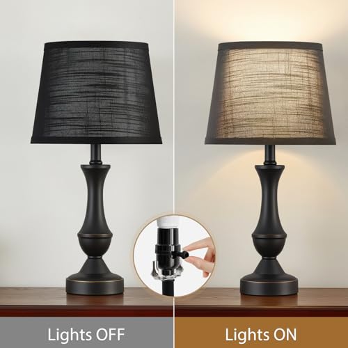 Table Lamp Set of 2 (Black Base+Black lampshade / 19 in)