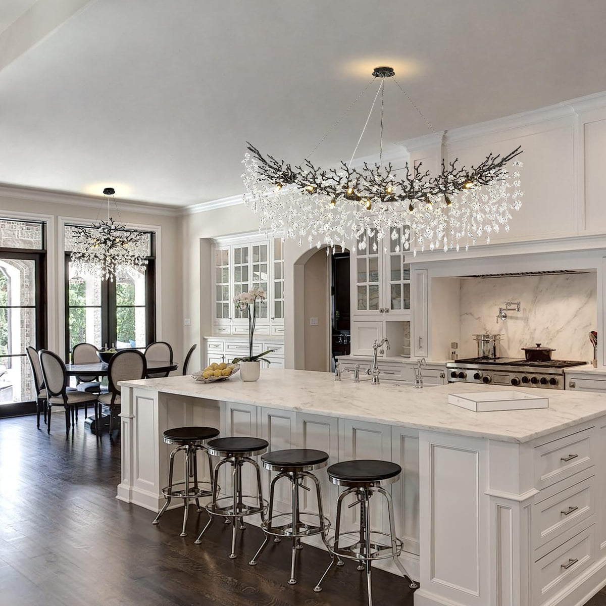 Large Modern Farmhouse Crystal Chandelier (Black / A-L63 Inch)