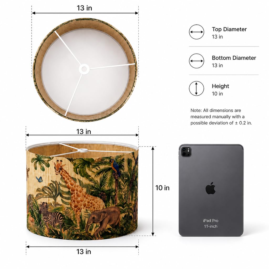 1 Pack Jungle Safari Print Drum Lampshade 13x13x10 in (Bamboo print)