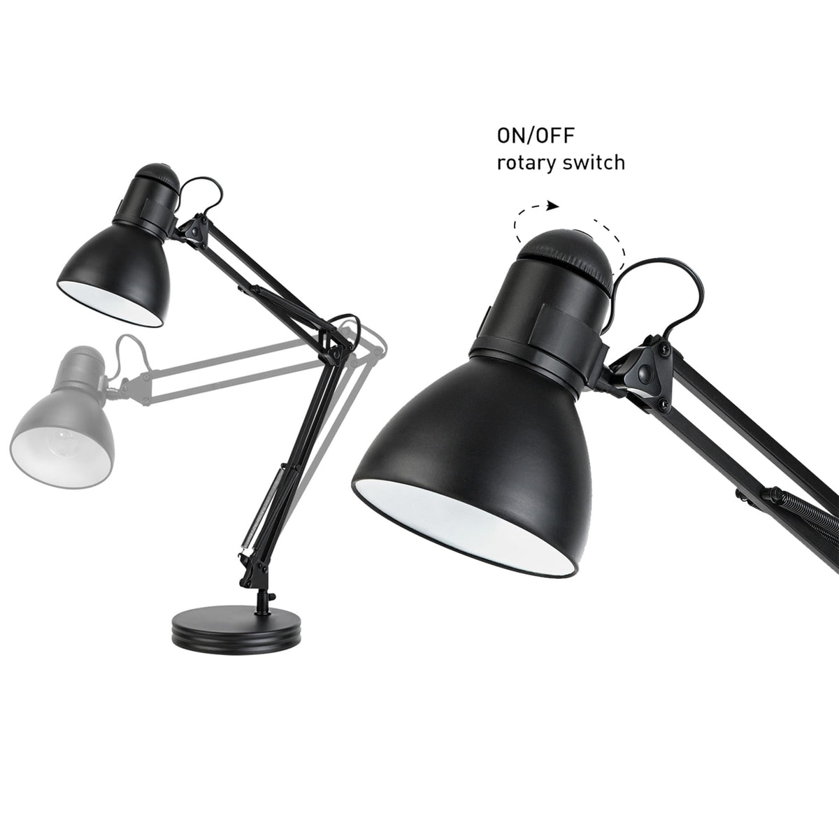 5698601 28" Heavy Base Top Moving Spring Balanced Swing Arm Desk Lamp (Black / 28 inches)