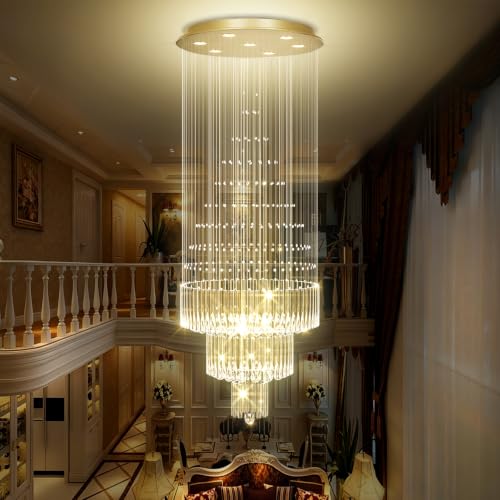 D24''XH86'' Modern Foyer Chandelier for High Ceiling Modern LED Crystal Raindrop Chandelier for Tall Living Room (Gold / D24"X H86")
