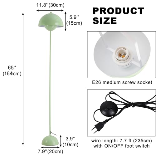 Mid Century Modern Metal Bud Floor Lamp for Home and Office (Pastel Green)