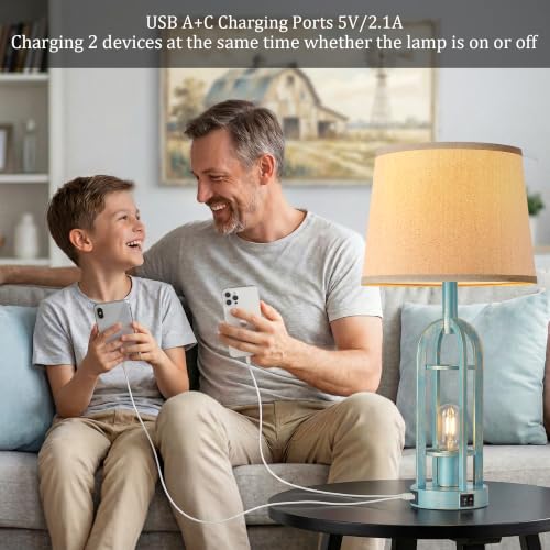 24" Farmhouse Table Lamps for Living Room Bedroom Set of 2 (10.Button Switch - Blue)