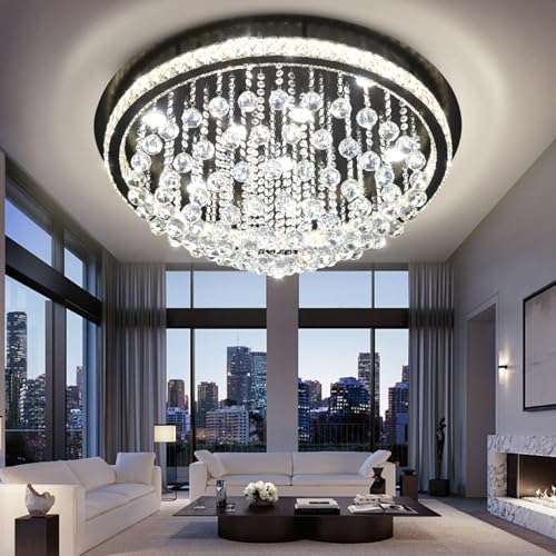 Dia 32" Modern Crystal Chandeliers for Dining Room (Black / Dia 32")