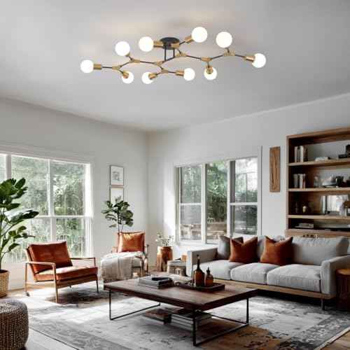 Modern Gold and Black Sputnik Semi Flush Mount Ceiling Light Fixture (Gold and black / 10 Light)
