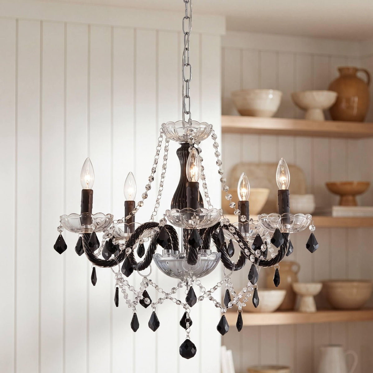 Saint Mossi Crystal Chandelier (Black and Clear Crystal / W19" 1 Tier)