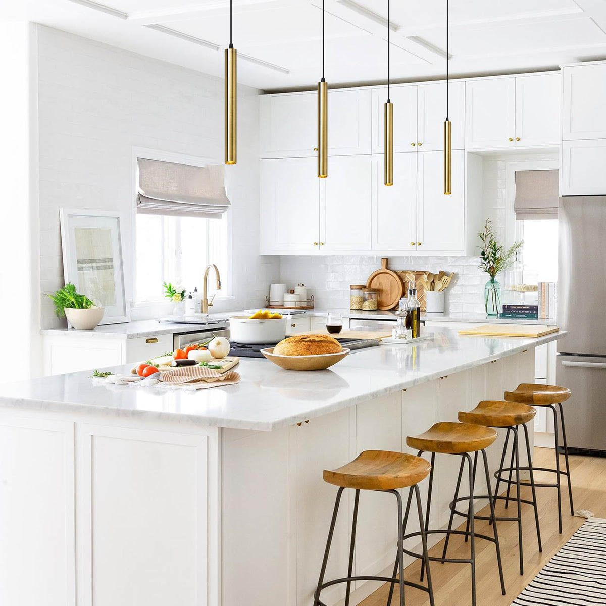 Modern Pendant Lights 4000K Bronze LED Dimmable Pendant Light Fixtures Pendant Lighting for Kitchen Island (Bronze-3p-Dimmable / 15.7inch-3p-1 light)