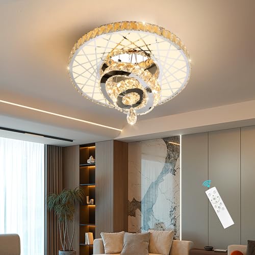 LED Chandelier Modern Ceiling Dimmable Light Fixture Crystal Chandelier for Bedroom Dining Room Silver (20 inch / Silver)