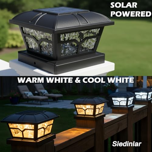 Solar Post Cap Lights Outdoor 2 Modes (Black / 4 Pack)