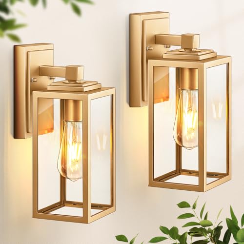Gold Outdoor Wall Lights (Gold / No Sensor 2 PACK)