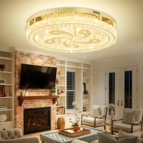 Modern Crystal Chandeliers for Dining Room Flush Mount Ceiling Chandelier for Living Room