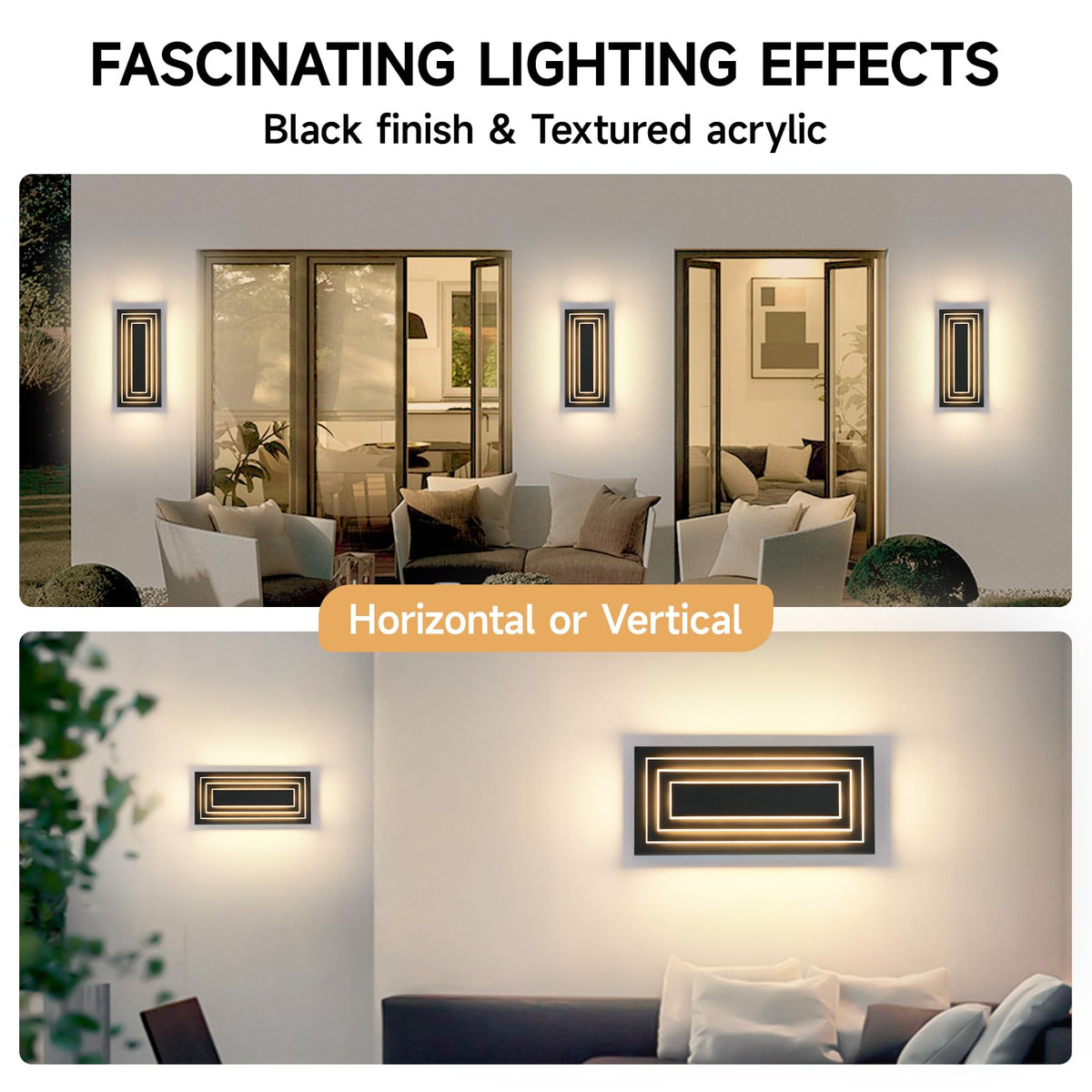 Outdoor Wall Lights 3 (Black 3-Tier Modern Design / 15.7 Inches（40 cm）)