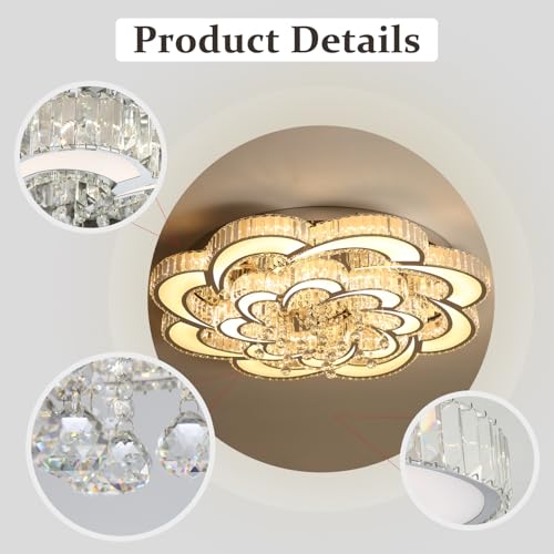 40inch Chrome Crystal Chanderliers for Living Room Modern Ceiling Chandelier for Dining Room LED Dimmable Lighting 2700k 4500k 6000k (Silver / Dia 40")