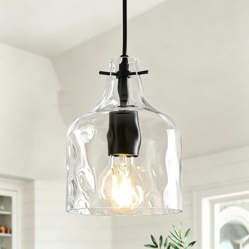 Black Hammered Clear Glass Pendant Light (Black-1Pack)