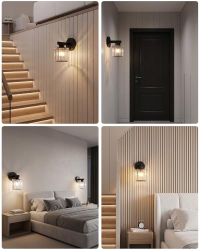 Hardwired Wall Sconces Set of Two (Black-B)