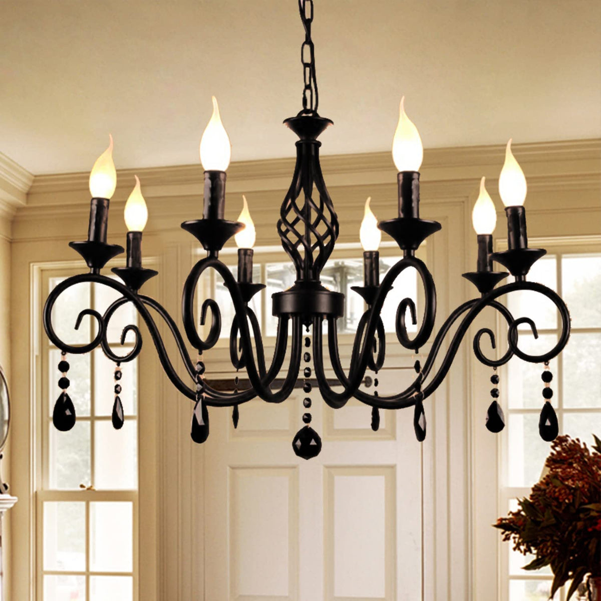 8 Light Crystal Candle Chandelier (Black/8 Lights/Crystal)