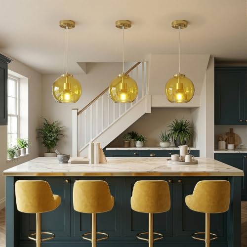 Yellow Glass Pendant Lights Kitchen Island (Yellow(7.87 in) / 3-Pack)