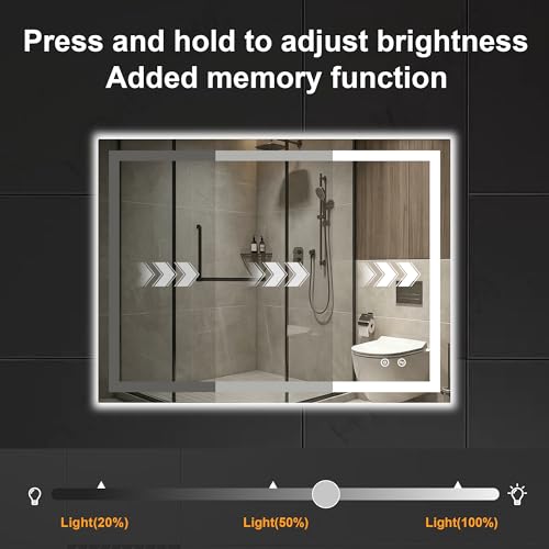 30x40 LED Bathroom Mirror with Lights (Rec Corner-3 Light Modes / 30"L x 40"W)