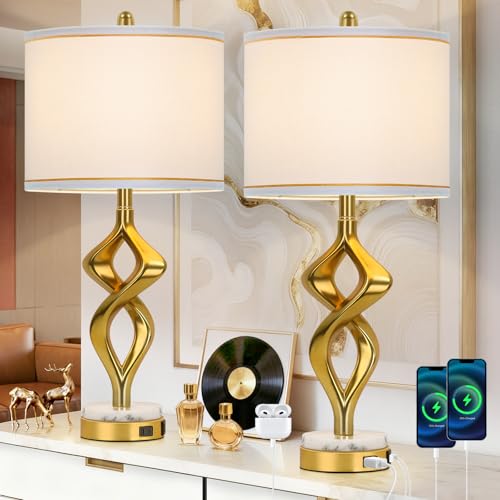 28.5"Sculptural Living Room Table Lamps Set of 2 (White)