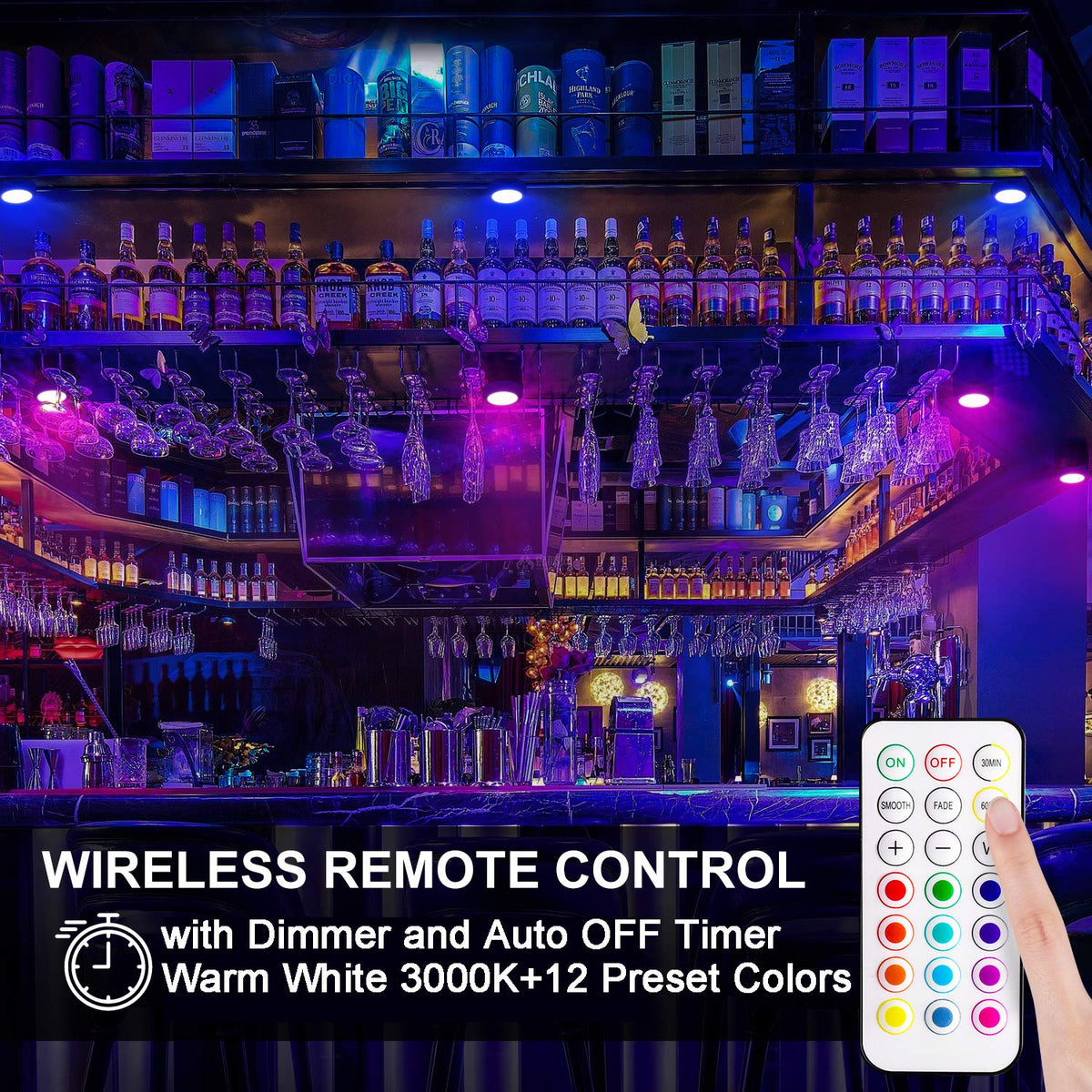 LED Puck Lights with Remote Control (White / 2 Pack)