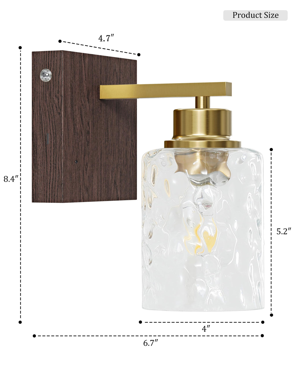 Hammered Glass Battery Operated Wall Sconces Set of Two Gold & Walnut (Gold Walnut(Clear Hammered Lampshades))